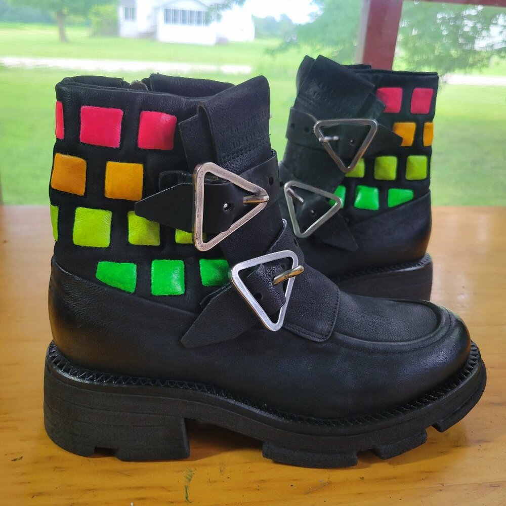 A.S.98 Loman Black Leather SUPERNEON Hand-painted Boots EU 38
